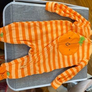 Orange Striped Pumpkin baby footies
